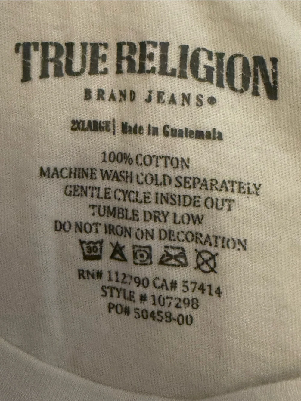 True Religion Men's White Tee with Green Camo Logo Sz 2XL EUC